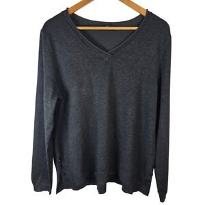 Tint & Shadow Womens XL Gray V Neck Long Sleeve Knit Top Casual Pullover